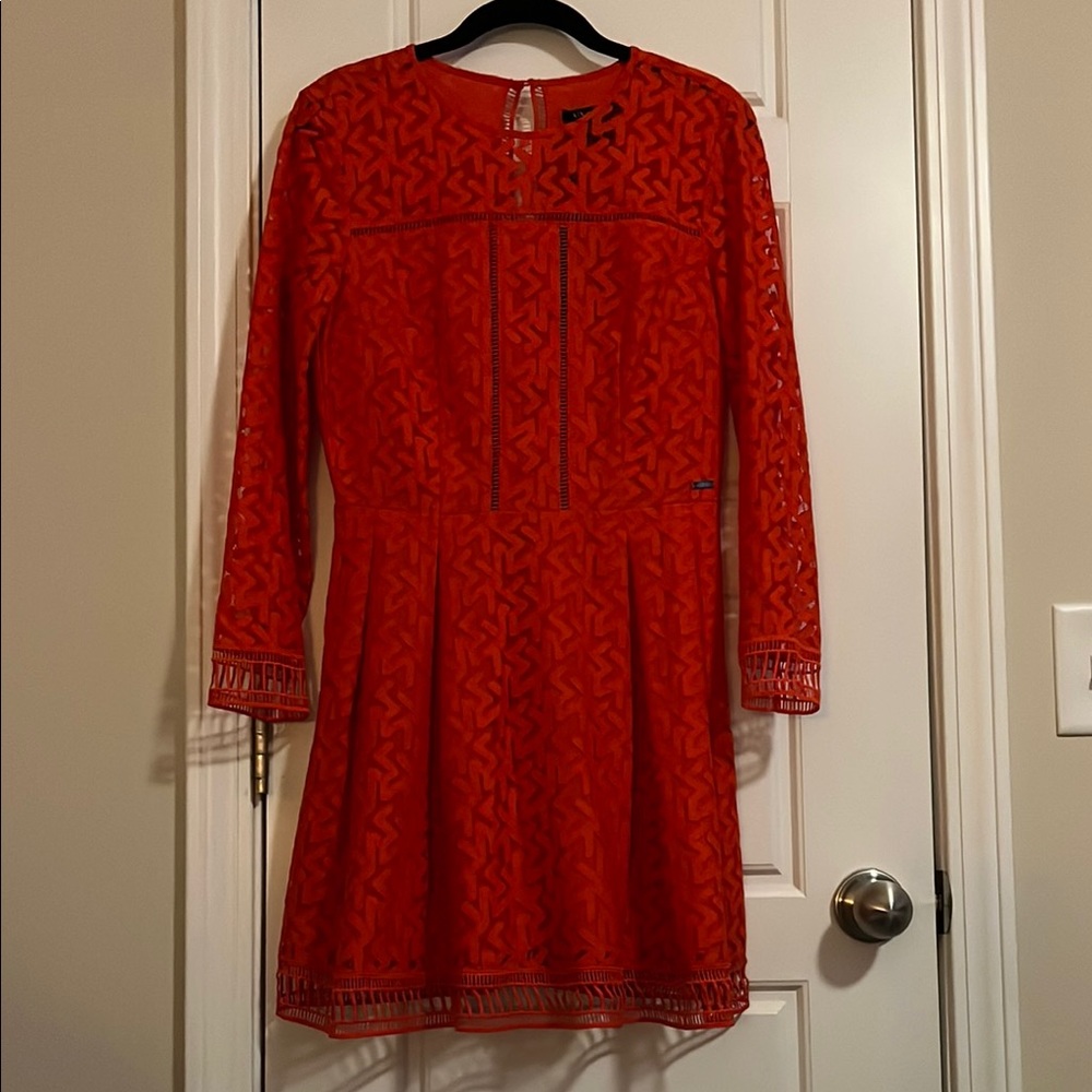 Armani Exchange Red A-Line Long Sleeve Dress
